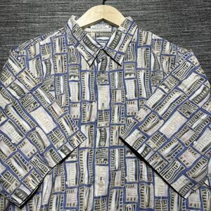 Burma Bibas Shirt Men's XL Blue Tribal SS Button Vintage 60 Singles Lawn